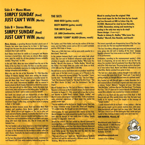 7" THE SECT - SIMPLY SUNDAY / JUST CAN´T WIN