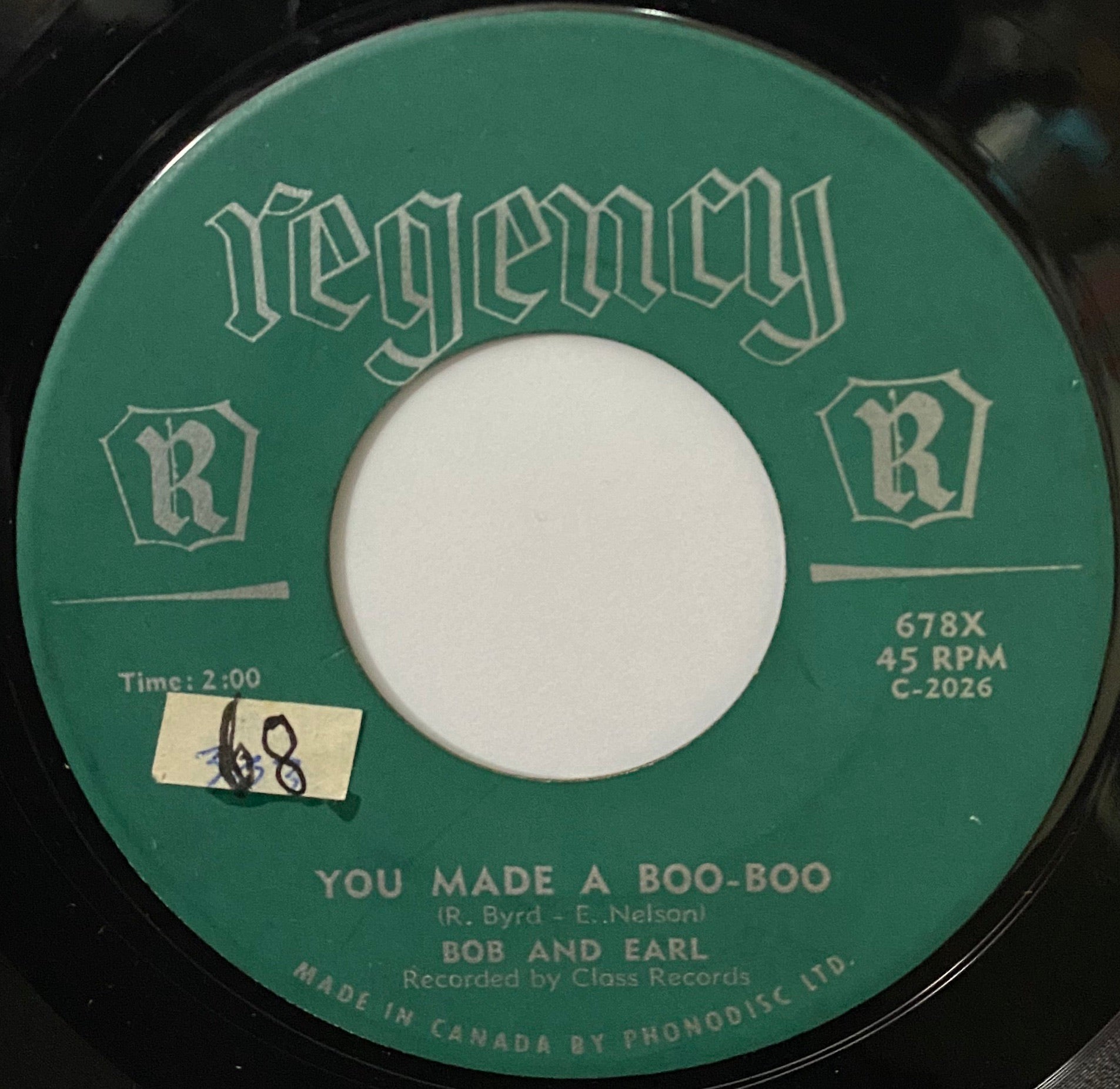7" BOB AND EARL - YOU MADE A BOO-BOO ( RNR 1957 )