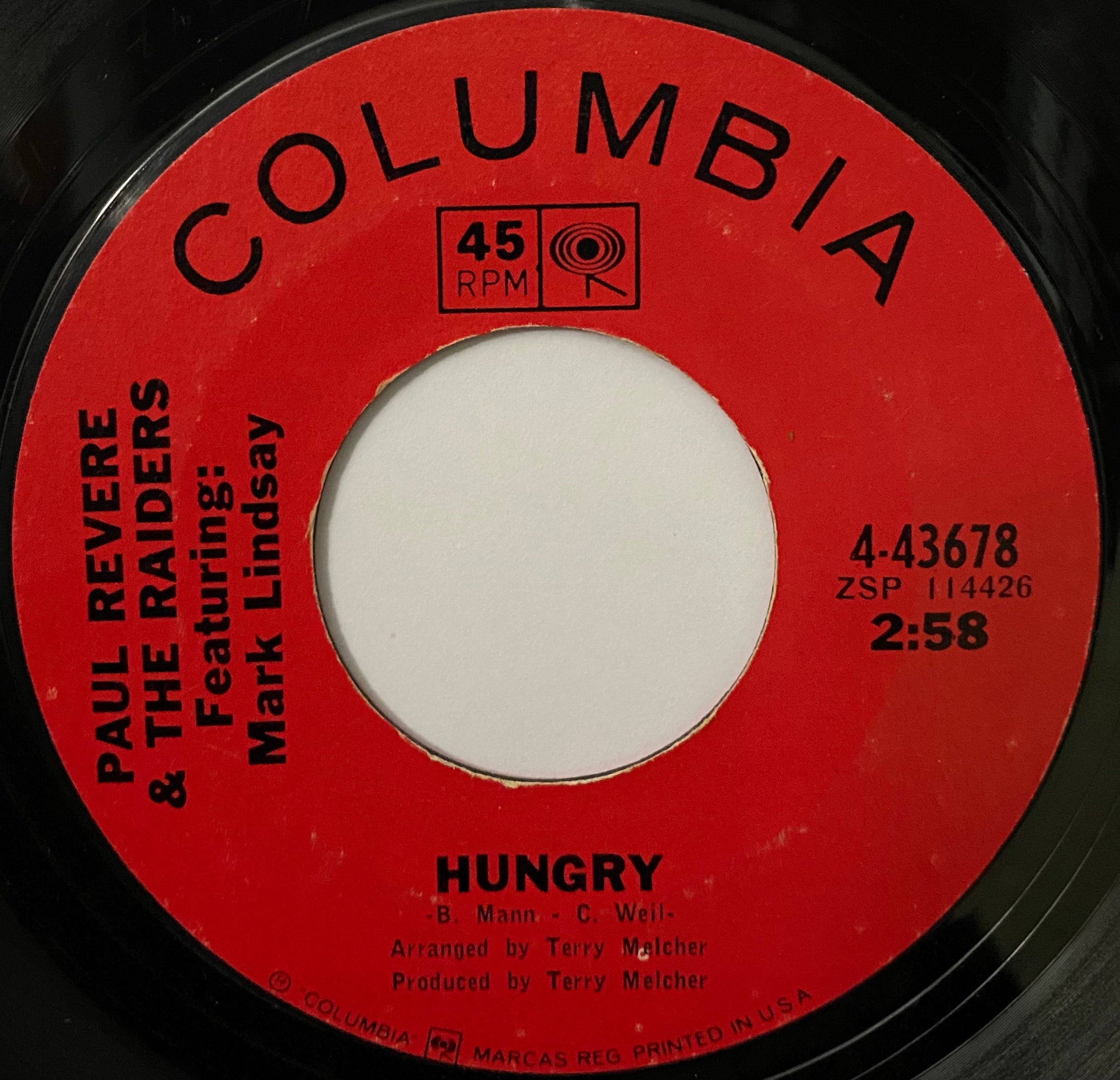 7" PAUL REVERE & THE RAIDERS - HUNGRY ( GARAGE FUZZ 1966 )